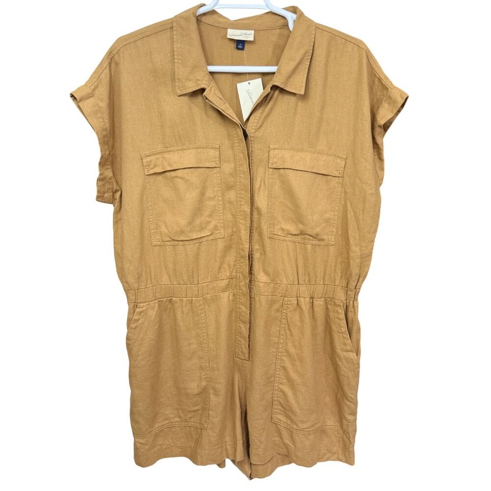 Universal Thread Womens Romper Size 17 Brown Linen Rayon Relaxed Utility Style